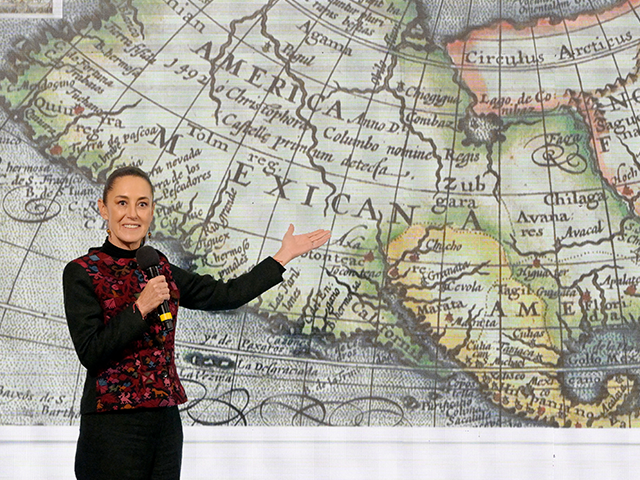 TOPSHOT - Mexico's President Claudia Sheinbaum speaks during her daily conference at