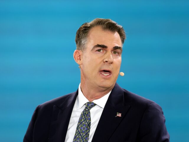 Kevin Stitt, governor of Oklahoma, during the Bloomberg New Economy Forum in Singapore, on