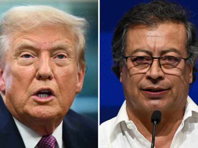 trump and petro split images This combination of pictures created on September 15, 2025, shows US President Donald Trum