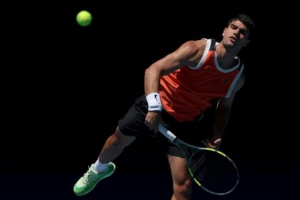 Carlos Alcaraz practises ahead of the Australian Open