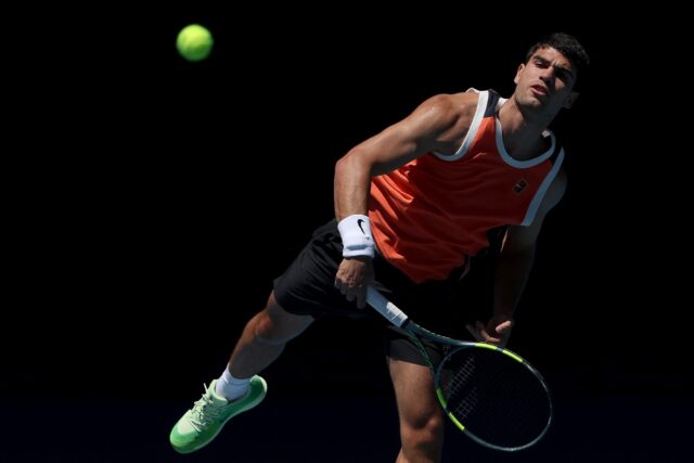 Carlos Alcaraz practises ahead of the Australian Open