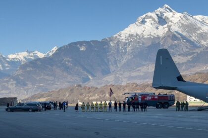 The coffins of five Italian teenagers were carried onto a military plane at Sion Airport
