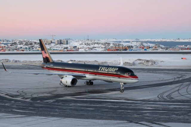 An aircraft alledgedly carrying US businessman Donald Trump Jr. arrives in Nuuk, Greenland