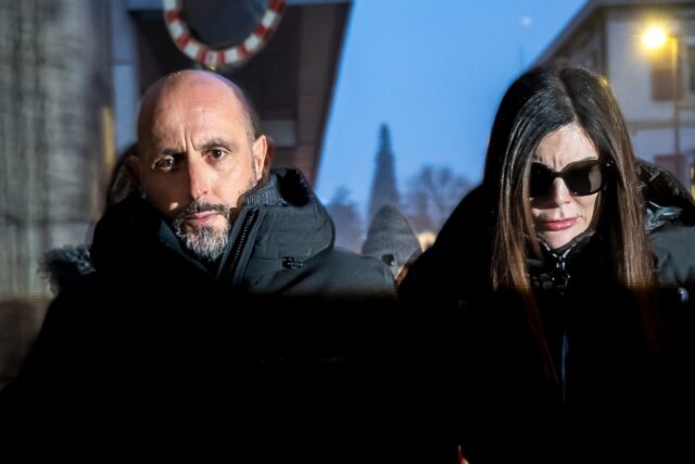 French couple Jacques (L) and Jessica Moretti attended a hearing at the office of the publ