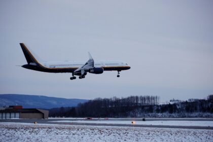 A plane carrying ousted Venezuelan President Nicolas Maduro lands at Stewart Air National