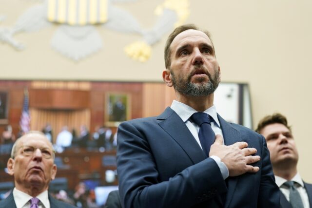 Former Special Counsel Jack Smith says the Pledge of Allegiance before testifying before t