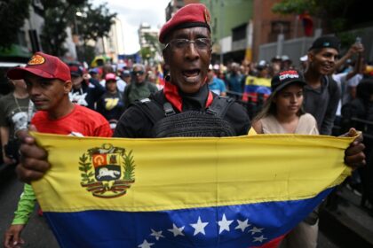 A supporter of ousted Venezuela's President Nicolas Maduro demonstrates with a nation
