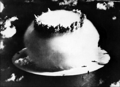 The US military conducted nuclear tests on Bikini Atoll in the Pacific Ocean in July 1946