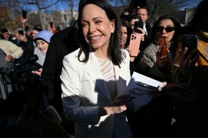 Venezuelan opposition leader Maria Corina Machado greeted supporters outside the White Hou