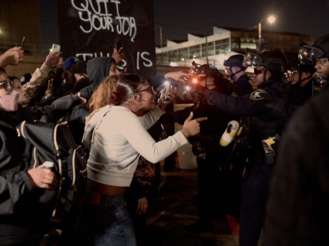 Demonstrators and DHS officers clash clash in downtown LA MDF federal building in Los Ange