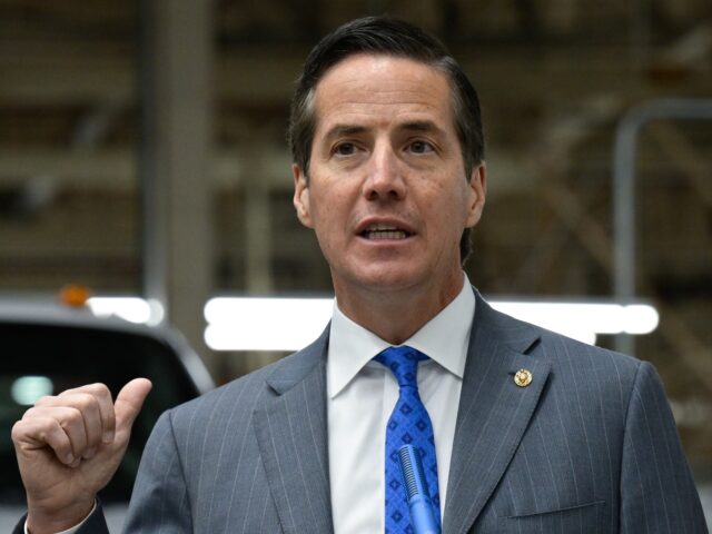 Senator Bernie Moreno, a Republican from Ohio, during a news conference at Ford’s Ohio A