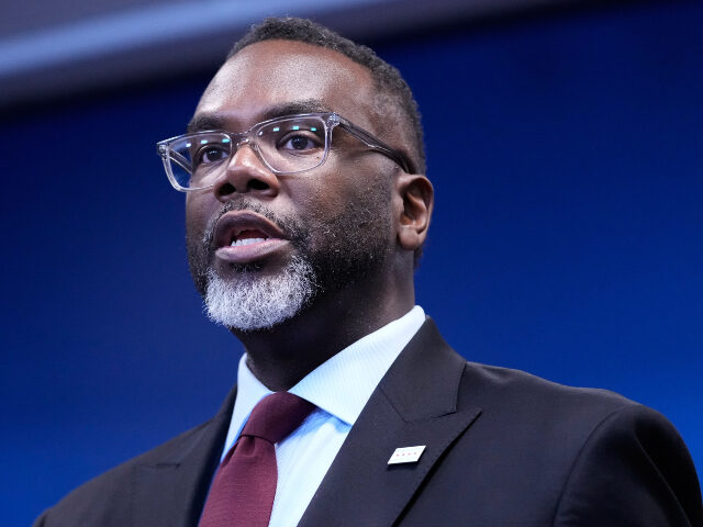 Chicago Mayor Brandon Johnson talks to media at a news conference in Chicago, Monday, Oct.