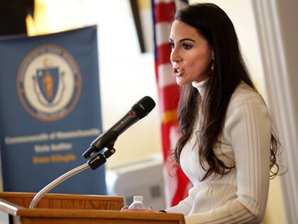Boston, MA - January 28 - State Auditor Diana DiZoglio speaks to reporters at the State Ho