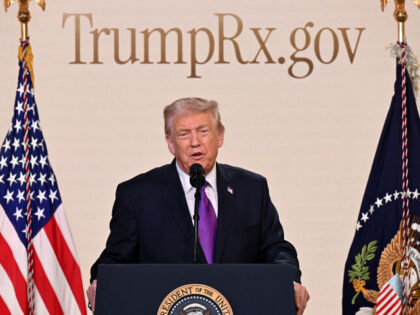 US President Donald Trump speaks to introduce the new TrumpRx website in the South Court A