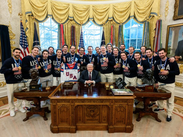 President Donald Trump with USA Men's Olympic Champions Hockey Team in the Oval Offic