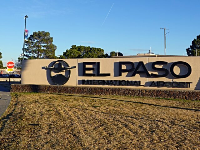 EL PASO, TEXAS - DECEMBER 25: A sign at the El Paso International Airport (ELP) on Decembe