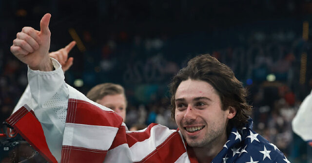 
                            Team USA Hockey Star Jack Hughes Thanks Troops After Winning Gold
