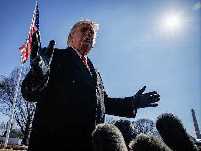 US President Donald Trump speaks to members of the media on the South Lawn of the White Ho