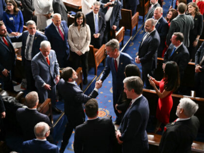 US Vice President JD Vance (L) shakes hands with Representative Tim Burchett, Republican f