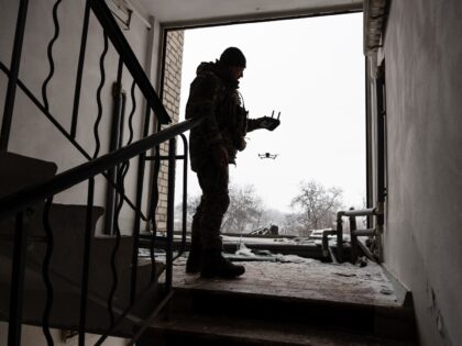 BAKHMUT, UKRAINE - FEBRUARY 18: A drone operator with the Ukrainian Army's 93rd Brigade la