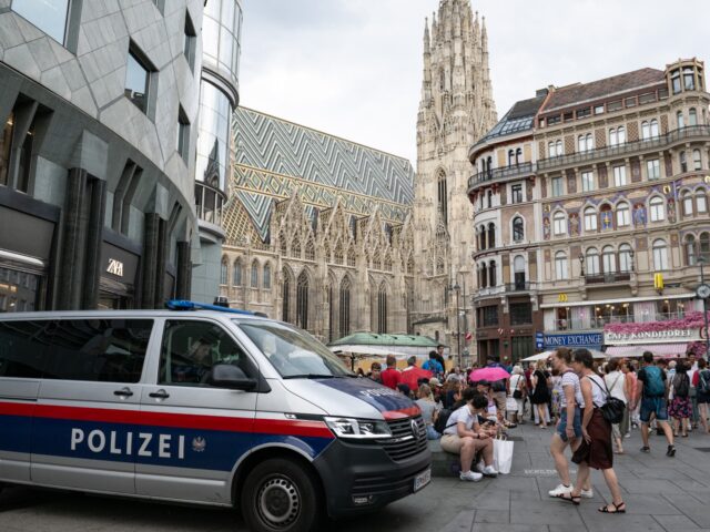 VIENNA, AUSTRIA - AUGUST 08: Police guards Stephansplatz as Taylor Swift fans gather to si