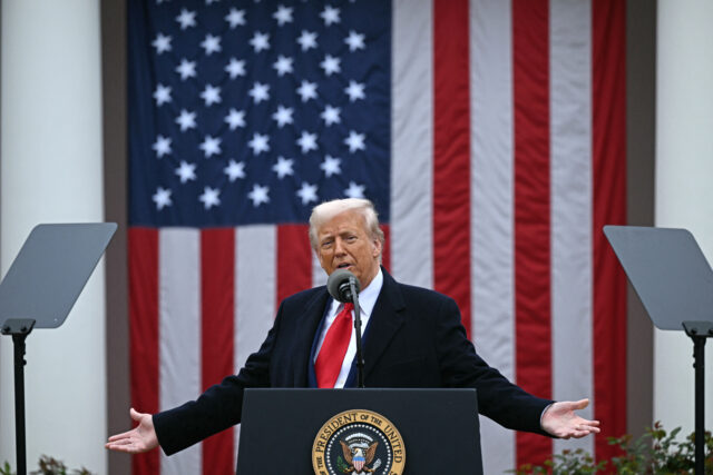 TOPSHOT - US President Donald Trump delivers remarks on reciprocal tariffs during an event