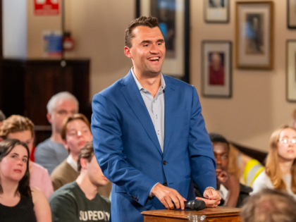 CAMBRIDGE, UNITED KINGDOM - MAY 19: Charlie Kirk debates with students at The Cambridge Un