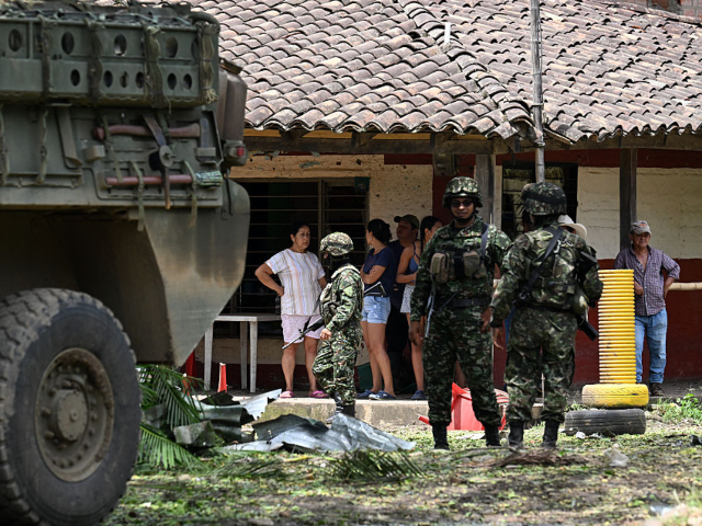 Military guards the area after an attack with explosives in Guachinte, Valle del Cauca dep