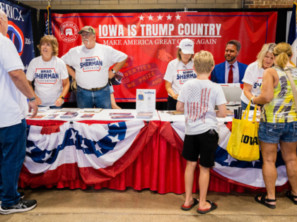 The Iowa Republican Party booth at the Iowa State Fair in Des Moines, Iowa on Tuesday, Aug