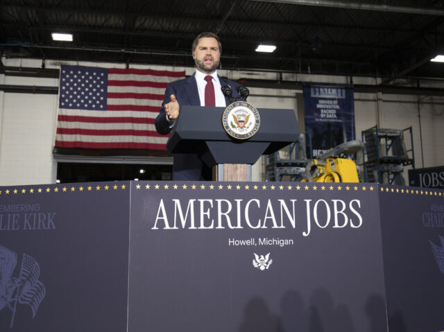 HOWELL, MICHIGAN - SEPTEMBER 17: Vice President JD Vance speaks during a visit to Hatch St