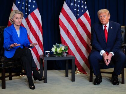 NEW YORK, NEW YORK - SEPTEMBER 23: U.S. President Donald Trump (R) meets with President of
