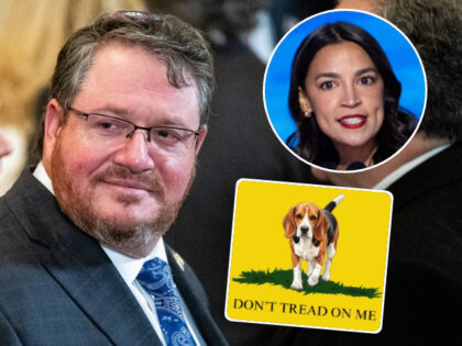 Rep. Randy Fine, Rep. Alexandria Ocasio-Cortez (AOC), and a "Don't Tread on Me" poster of