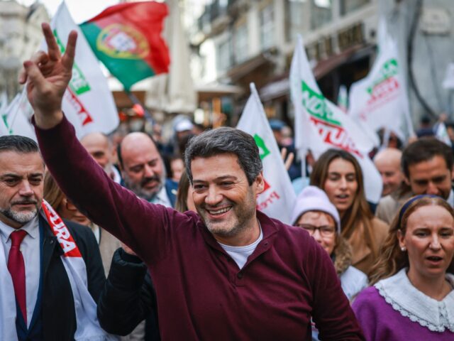 Presidential candidate of the Chega party, Andre Ventura gestures during a street rally in