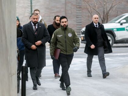 Zohran Mamdani, mayor of New York, second right, arrives for a news conference on the city