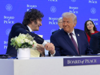 DAVOS, SWITZERLAND - JANUARY 22: U.S. President Donald Trump shakes hands with President o