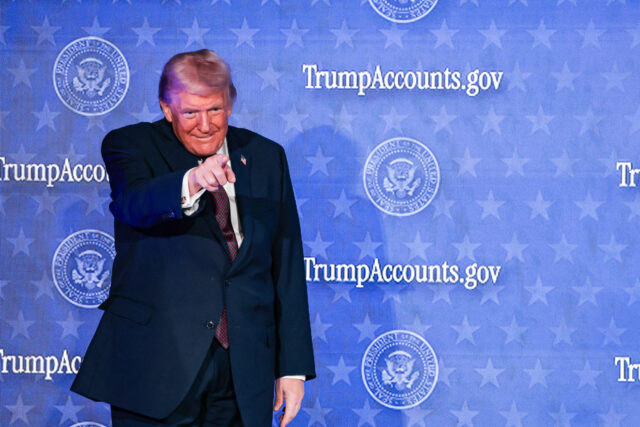 US President Donald Trump arrives to speak during the Trump Accounts Launch Summit in Wash