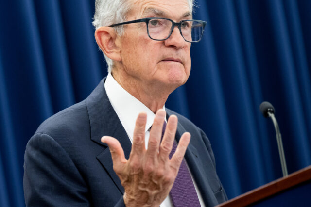 US Federal Reserve Chair Jerome Powell speaks during a press conference at the Federal Res