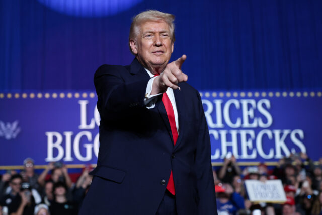 CLIVE, IOWA - JANUARY 27: U.S. President Donald Trump takes the stage to speak during a ra