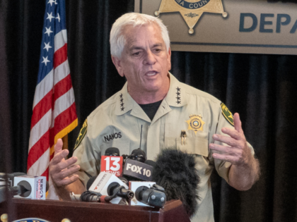 CATALINA, ARIZONA - FEBRUARY 3: Pima County Sheriff, Chris Nanos, speaks to the media on F