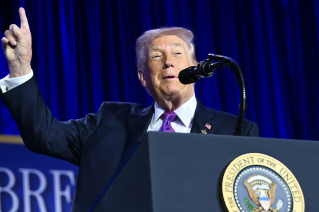 US President Trump speaks during the National Prayer Breakfast at the Washington Hilton in