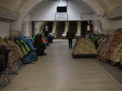 KYIV, UKRAINE - FEBRUARY 3: Kyiv residents shelter at the Dorohozhychi subway station amid