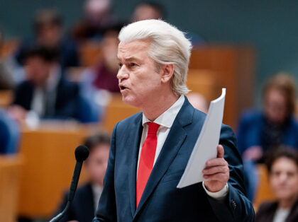 Den Haag, Netherlands - February 3: Geert Wilders (PVV) speaking and gestures while hold
