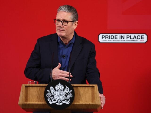 ST LEONARDS-ON-SEA, ENGLAND - FEBRUARY 05: UK Prime Minister Keir Starmer delivers a speec