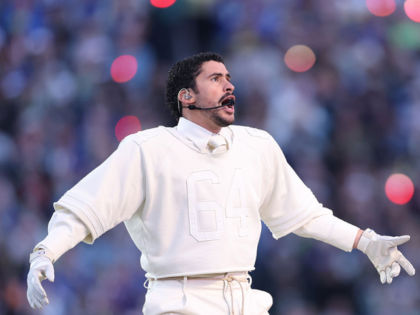 SANTA CLARA, CALIFORNIA - FEBRUARY 08: Bad Bunny performs onstage during the Apple Music S