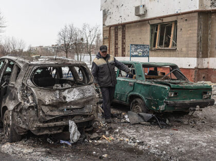 KRAMATORSK, UKRAINE - FEBRUARY 12: A view of destruction after a Russian air strike on a r