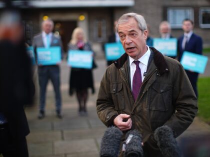Reform UK leader Nigel Farage during a press call at Havering Town Hall near Romford, Esse
