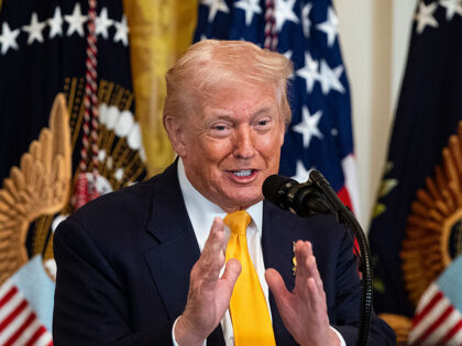US President Donald Trump speaks during a Black History Month reception in the East Room o