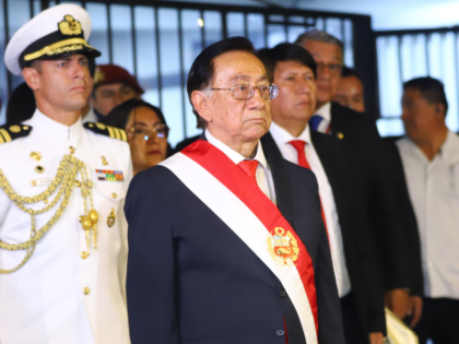 LIMA, PERU - FEBRUARY 18: Peru's new interim President Jose Maria Balcazar gestures after