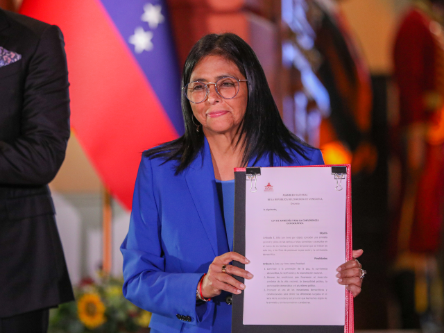 CARACAS, VENEZUELA - FEBRUARY 19: Venezuela's Acting President Delcy Rodriguez promulgates