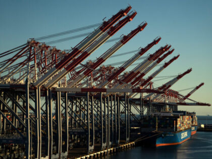 Cranes and container ships at the Port of Long Beach in Long Beach, California, US, on Fri